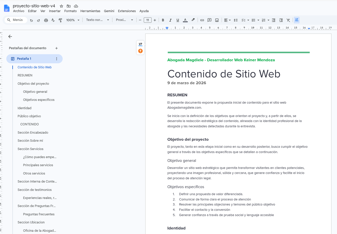 documento de objetivos e conteudo do site da advogada magdiele